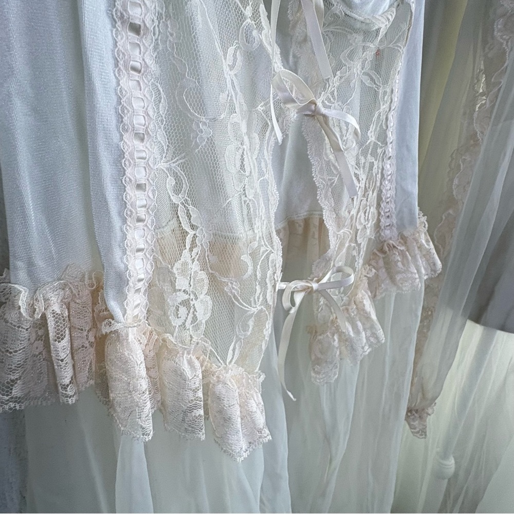 Vintage Ethereal Victorian Chiffon Bridal Wedding Peignoir Nightgown Robe Set 2X - Picture 8 of 17